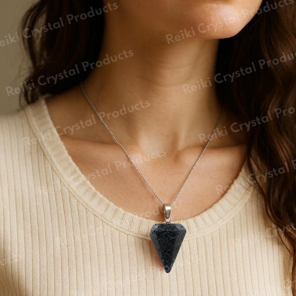 Natural Crystal Stone Dowser Shape Pendant With Chain