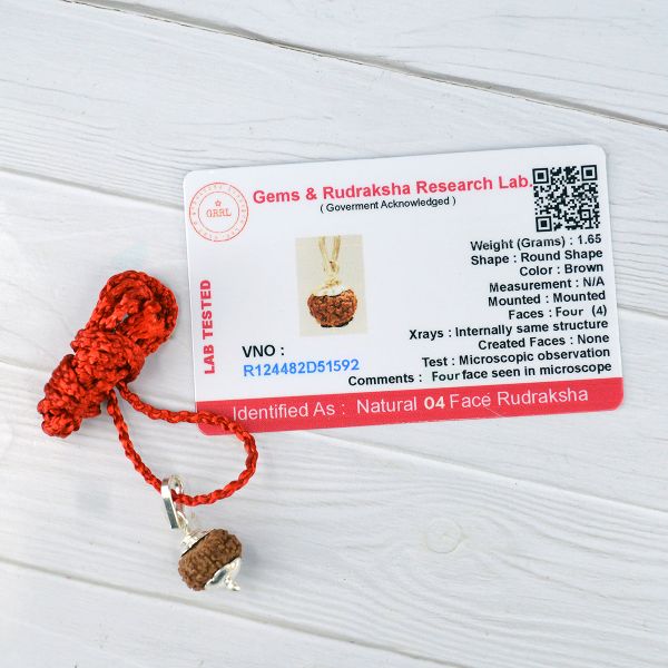 Leb Certified 4 Four Mukhi Rudraksha Pendant for Knowledge, Wisdom, Creativity & Communication