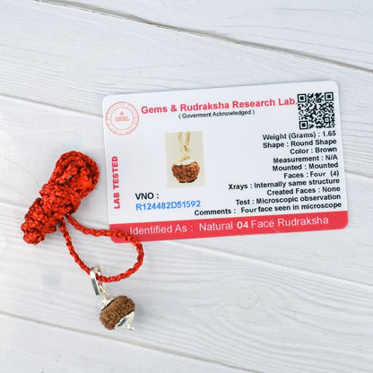 Leb Certified 4 Four Mukhi Rudraksha Pendant for Knowledge, Wisdom, Creativity & Communication