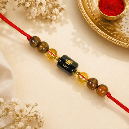 Leo (सिंह राशि) Zodiac Birth Sign Gemstone Rakhi | Natural Crystal Astrology Rakhi Bracelet | Adjustable Thread Raksha Bandhan Gift for Men & Women