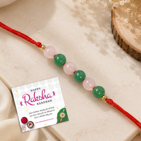 Love & Growth Rakhi | Natural Green Aventurine & Rose Quartz Crystal Stone Rakhi for Brother | Reiki Charged Handmade Raksha Bandhan Rakhi | Prosperity, Love & Positive Energy