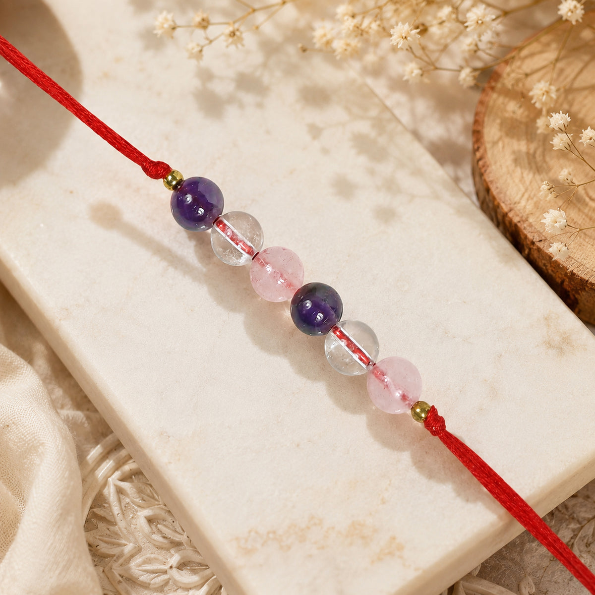 Love & Peace Band / Bracelet | Natural Amethyst, Rose Quartz & Clear Quartz Crystal Stone Bracelet for Men & Women | Positive Energy, Emotional Balance & Inner Peace