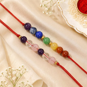 Love & Peace Rakhi Combo Set of 2 | Natural Amethyst, Rose Quartz & Clear Quartz Crystal Stone Rakhi with 7 Chakra Crystal Rakhi | Reiki Charged Handmade Raksha Bandhan Rakhi for Men & Women | Emotional Balance, Peace & Positive Energy