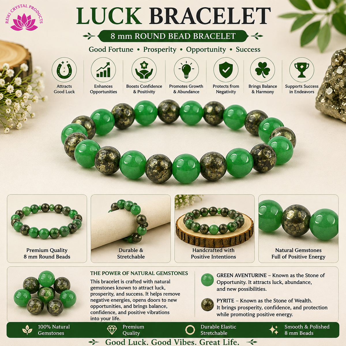 Energized AAA Natural Stone Bracelet 8mm – Custom Purpose Crystal Beads Bracelet for Wealth, Education, Confidence, Relationship, Will Power, Protection & Abundance Energy