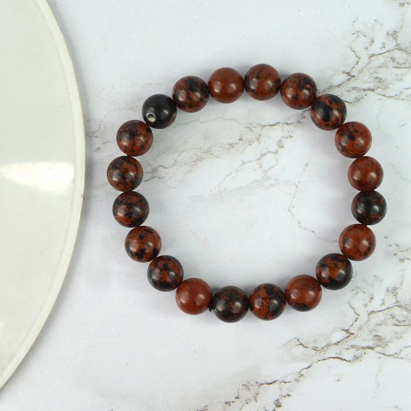 Mahogany Obsidian 10 mm Round Bead Bracelet for Protection, Strength, Grounding & Emotional Balance