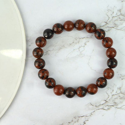 Mahogany Obsidian 10 mm Round Bead Bracelet for Protection, Strength, Grounding & Emotional Balance