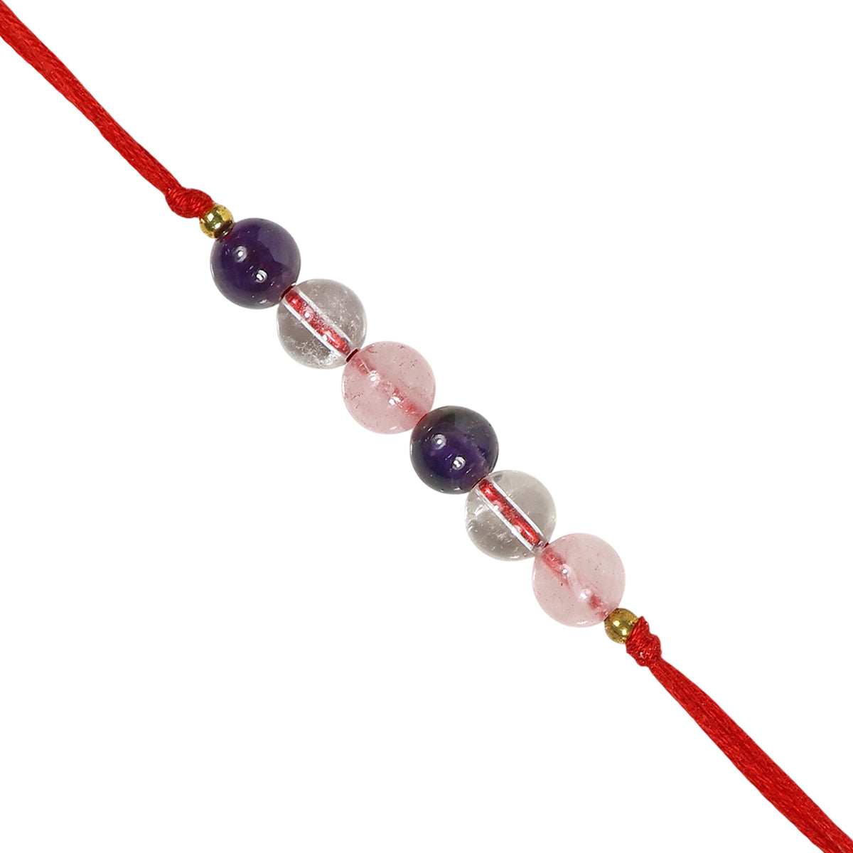 Love & Peace Rakhi | Natural Amethyst, Rose Quartz & Clear Quartz Crystal Stone Rakhi for Brother | Handmade Reiki Charged Raksha Bandhan Rakhi | Positive Energy & Emotional Balance