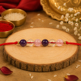 Natural Amethyst, Rose Quartz & Clear Quartz Crystal Stone Rakhi