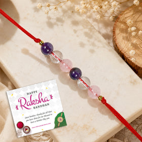 Love & Peace Rakhi | Natural Amethyst, Rose Quartz & Clear Quartz Crystal Stone Rakhi for Brother