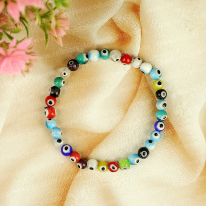 Multi Color Evil Eye 6 mm Round Bead Bracelet for Protection, Good Luck, Positivity & Everyday Style