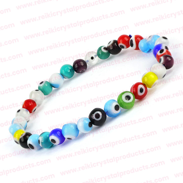 Multi Color Evil Eye 6 mm Round Bead Bracelet for Protection, Good Luck, Positivity & Everyday Style | Reiki Charged Bracelet for Men & Women