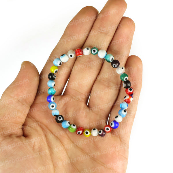 Multi Color Evil Eye 6mm Round Bead Bracelet for Protection, Good Luck, Positivity & Everyday Style | Reiki Charged Bracelet for Men & Women