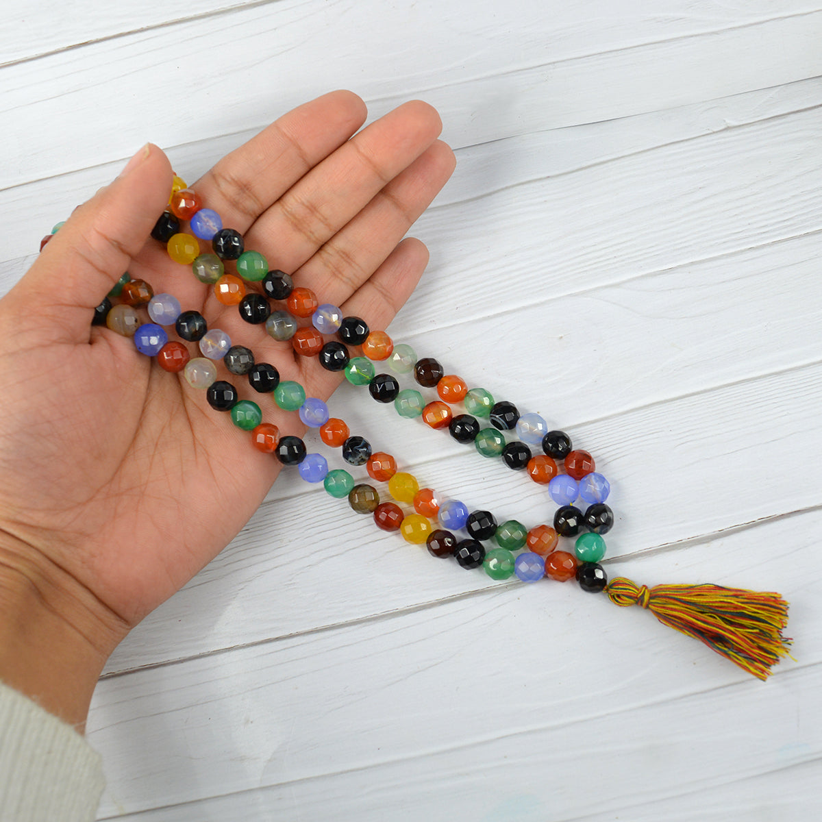 Multi Onyx Crystal Mala | Natural Healing Gemstone Necklace for Strength & Protection