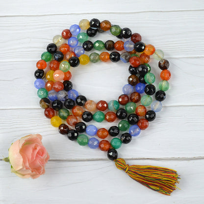 Multi Onyx Crystal Mala | Natural Healing Gemstone Necklace for Strength & Protection