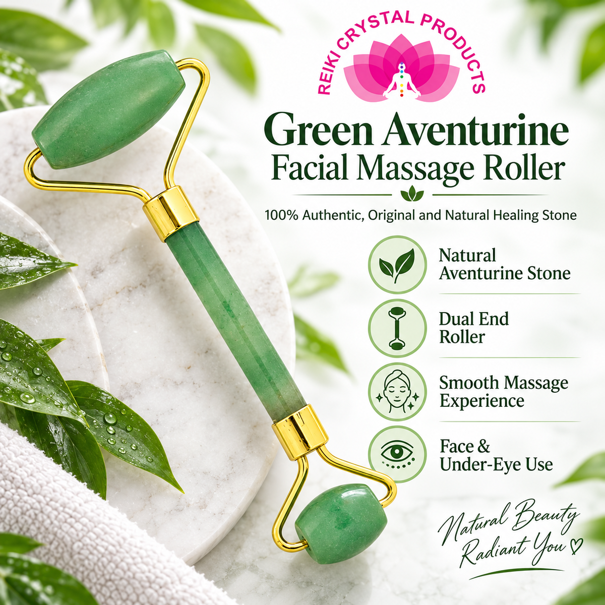 Natural Green Aventurine Facial Massage Roller for Face and Skin Care