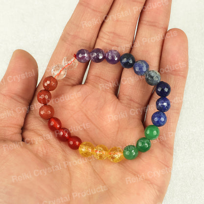 Natural 7 Chakra 8 mm Faceted Bead Bracelet for Balance, Positivity, Protection & Spiritual Growth