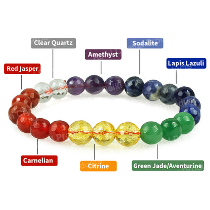 Natural 7 Chakra 8 mm Faceted Bead Bracelet for Balance, Positivity, Protection & Spiritual Growth | Reiki Charged Crystal Bracelet for Men & Women