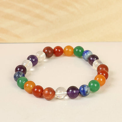 Natural 7 Chakra 8 mm Round Bead Bracelet for Chakra Balancing, Healing, Positive Energy & Spiritual Well-Being