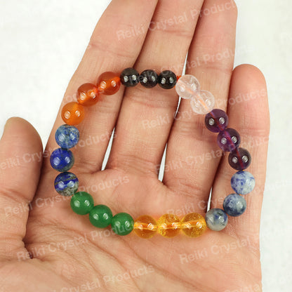 Natural 7 Chakra 8 mm Round Bead Bracelet for Energy Balance, Meditation, Harmony