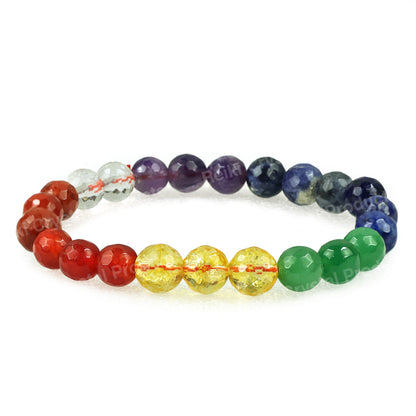 Natural 7 Chakra 8mm Faceted Bead Bracelet for Balance, Positivity, Protection & Spiritual Growth