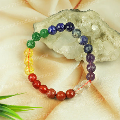 Natural 7 Chakra 8mm Faceted Bead Bracelet for Balance, Positivity, Protection & Spiritual Growth | Reiki Charged Crystal Bracelet for Men & Women
