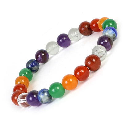 Natural 7 Chakra 8mm Round Bead Bracelet for Chakra Balancing, Healing, Positive Energy & Spiritual Well-Being