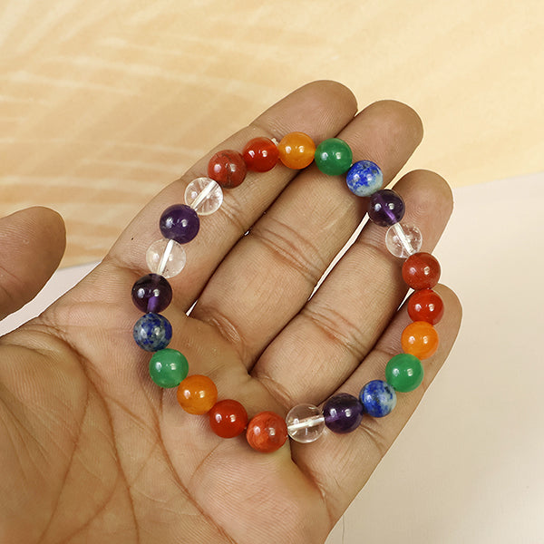 Natural 7 Chakra 8mm Round Bead Bracelet for Chakra Balancing, Healing, Positive Energy & Spiritual Well-Being | Reiki Charged Gemstone Bracelet for Men & Women
