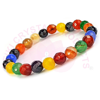 Natural 7 Chakra Onyx 8 mm Faceted Beads Bracelet for Balance, Protection, Healing & Positive Energy