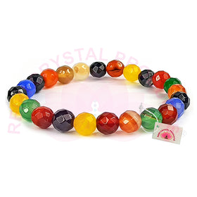 Natural 7 Chakra Onyx 8 mm Faceted Beads Bracelet for Balance, Protection, Healing & Positive Energy | Reiki Charged Gemstone Bracelet for Men & Women