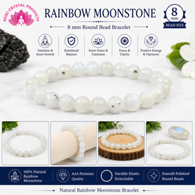 Natural AAA Rainbow Moonstone 8 mm Round Bead Bracelet for Intuition, Emotional Balance, Inner Peace & Positive Energy  Crystal Bracelet for Men & Women