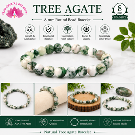 Natural AAA Tree Agate 8 mm Round Bead Bracelet for Grounding, Growth, Emotional Balance & Positive Energy  Crystal Bracelet for Men & Women