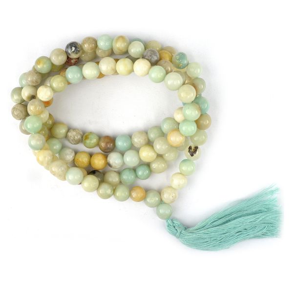 Natural Amazonite 8 mm 108 Round Bead Mala for Peace, Communication, Emotional Balance & Meditation