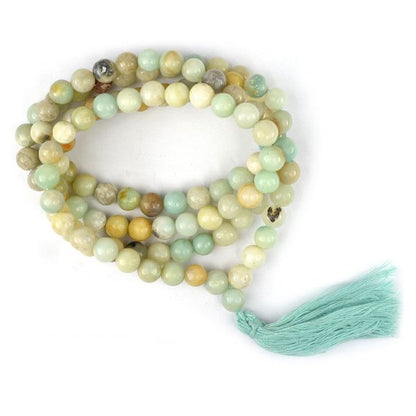 Natural Amazonite 8 mm 108 Round Bead Mala for Peace, Communication, Emotional Balance & Meditation