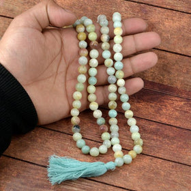 Natural Amazonite 8mm 108 Round Bead Mala for Peace, Communication, Emotional Balance & Meditation | Reiki Charged Gemstone Japa Mala for Men & Women