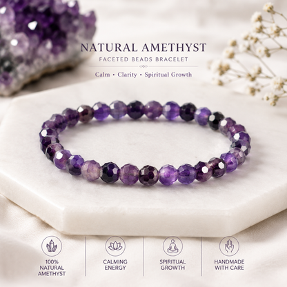 Natural Amethyst 6 mm Faceted Beads Bracelet
