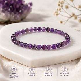 Natural Amethyst 6 mm Round Beads Bracelet