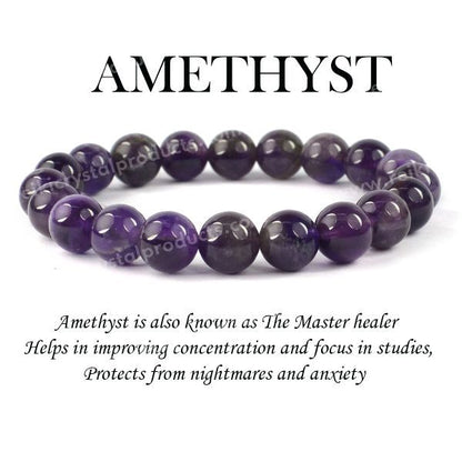 Natural Amethyst Crystal Bracelet for Peace, Protection, Stress Relief & Spiritual Growth