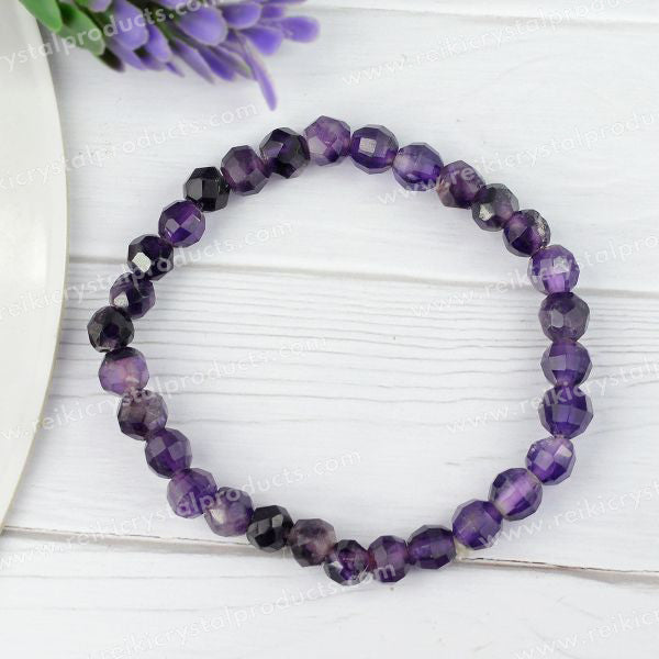 Natural Amethyst Rose Cut 6 mm Faceted Bead Bracelet for Peace, Wisdom, Emotional Balance & Spiritual Growth