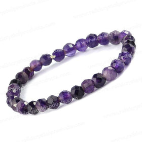 Natural Amethyst Rose Cut 6 mm Faceted Bead Bracelet for Peace, Wisdom, Emotional Balance & Spiritual Growth | Reiki Charged Gemstone Bracelet for Men & Women