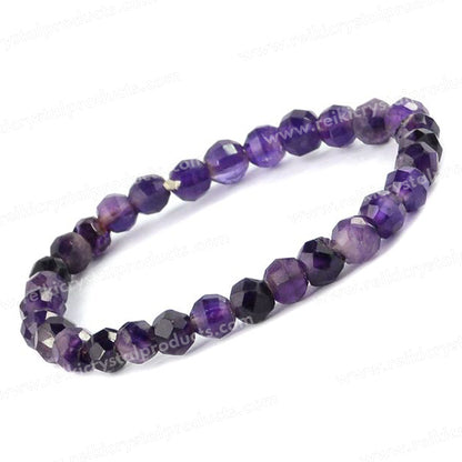 Natural Amethyst Rose Cut 6 mm Faceted Bead Bracelet for Peace, Wisdom, Emotional Balance & Spiritual Growth | Reiki Charged Gemstone Bracelet for Men & Women