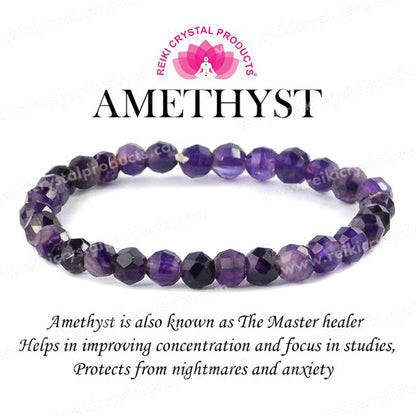 Natural Amethyst Rose Cut 6mm Faceted Bead Bracelet for Peace, Wisdom, Emotional Balance & Spiritual Growth