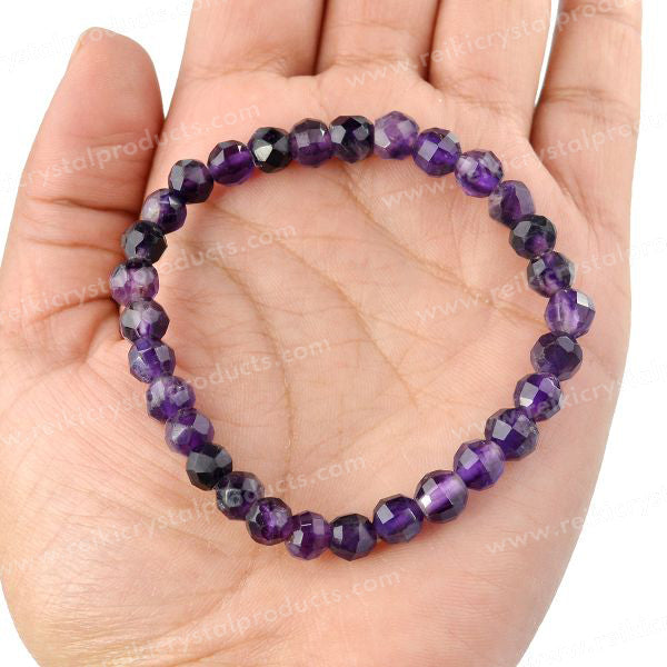 Natural Amethyst Rose Cut 6mm Faceted Bead Bracelet for Peace, Wisdom, Emotional Balance & Spiritual Growth | Reiki Charged Gemstone Bracelet for Men & Women