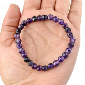 Natural Amethyst Rose Cut 6mm Faceted Bead Bracelet for Peace, Wisdom, Emotional Balance & Spiritual Growth | Reiki Charged Gemstone Bracelet for Men & Women