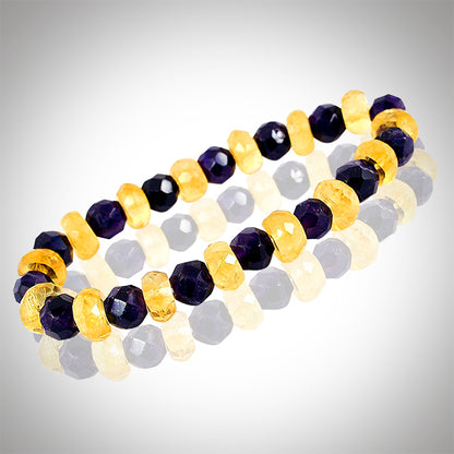 Natural Amethyst with Citrine Combination 6 mm Faceted Bead Bracelet for Wisdom, Prosperity, Positivity & Emotional Balance