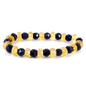 Natural Amethyst with Citrine Combination 6 mm Faceted Bead Bracelet for Wisdom, Prosperity, Positivity & Emotional Balance | Reiki Charged Gemstone Bracelet for Men & Women