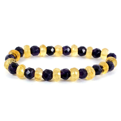 Natural Amethyst with Citrine Combination 6 mm Faceted Bead Bracelet for Wisdom, Prosperity, Positivity & Emotional Balance | Reiki Charged Gemstone Bracelet for Men & Women