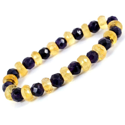 Natural Amethyst with Citrine Combination 6mm Faceted Bead Bracelet for Wisdom, Prosperity, Positivity & Emotional Balance | Reiki Charged Gemstone Bracelet for Men & Women