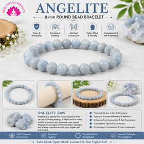 Natural Angelite 8 mm Round Bead Bracelet for Calmness, Communication, Inner Peace & Positive Energy  Crystal Bracelet for Men & Women
