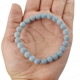 Natural Angelite 8mm Round Bead Bracelet for Calmness, Communication, Inner Peace & Positive Energy  Crystal Bracelet for Men & Women
