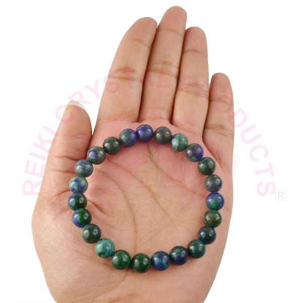 Natural Azurite 8 mm Round Bead Bracelet for Wisdom, Intuition, Mental Clarity & Spiritual Growth